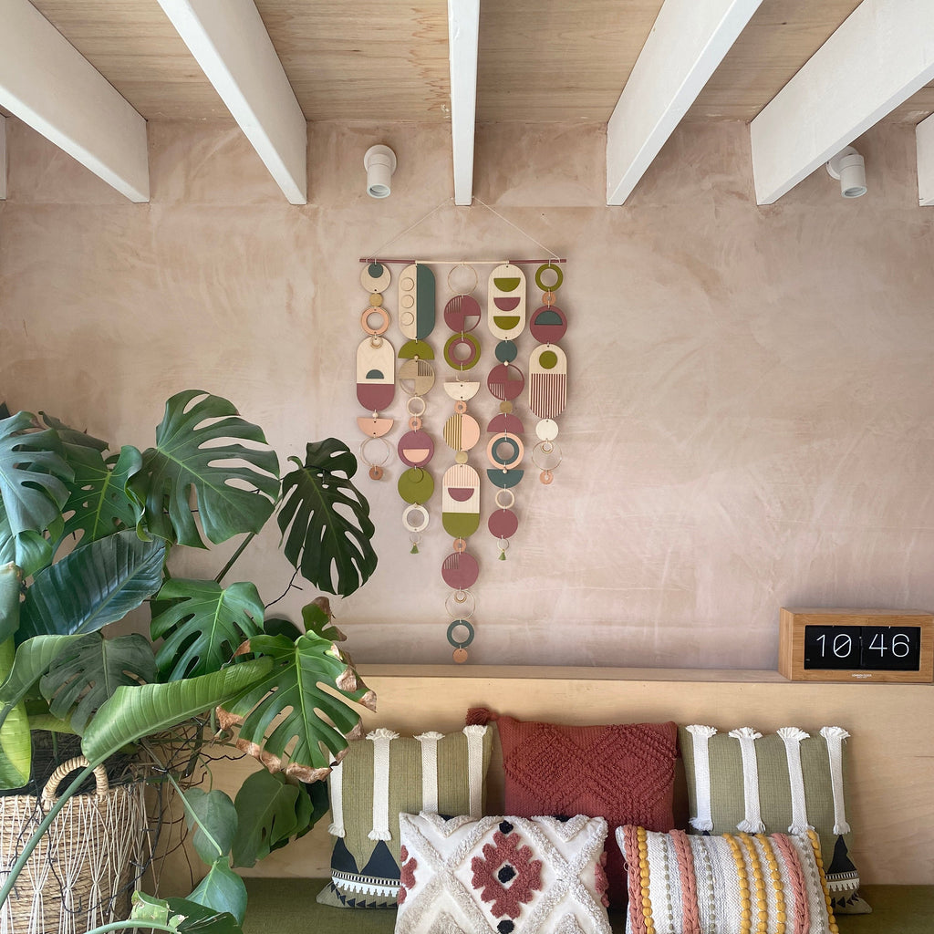Large Mid-Century Wall Hanging – Colorful Geometric Plywood Sculpture