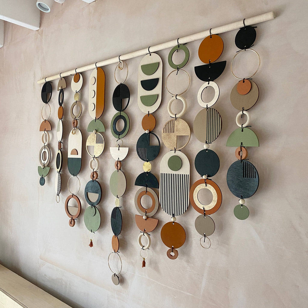 Large Mid Century Modern Wall Art – Handmade Burnt Orange and Olive Wall Hanging - Other Colours Available