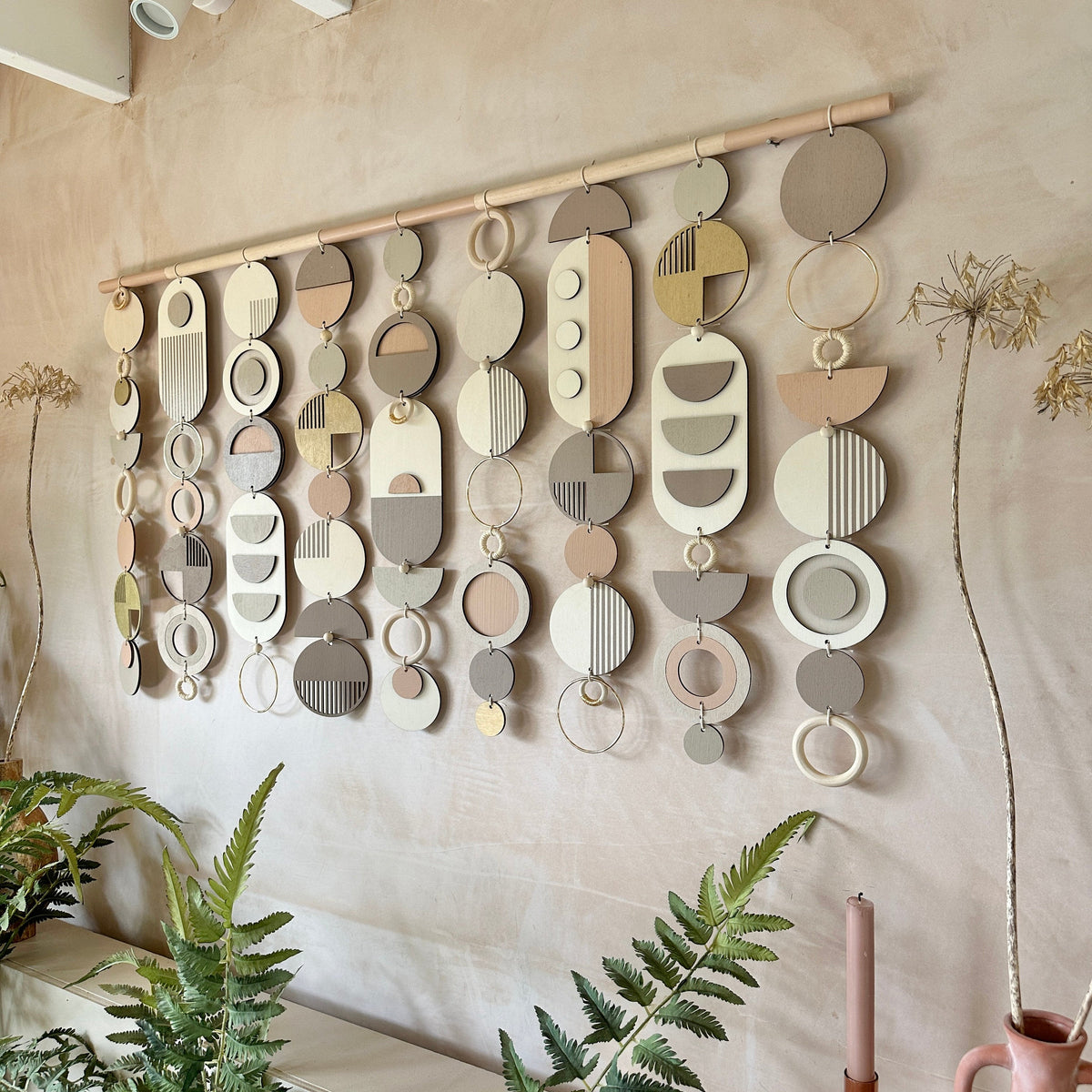 Geometric Wall Art – Mid-Century Modern Tapestry, Blush Pink & Gold