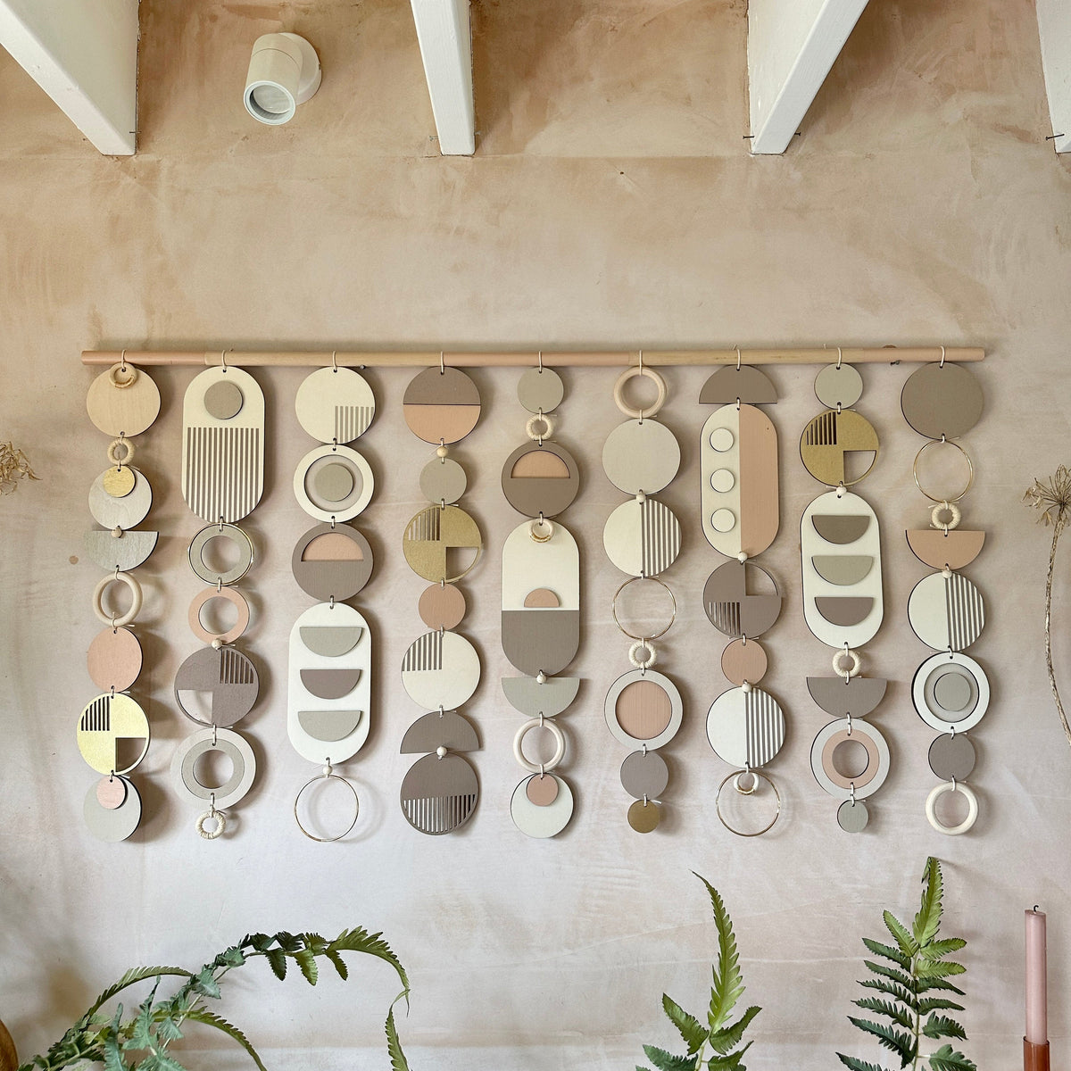 Geometric Wall Art – Mid-Century Modern Tapestry, Blush Pink & Gold