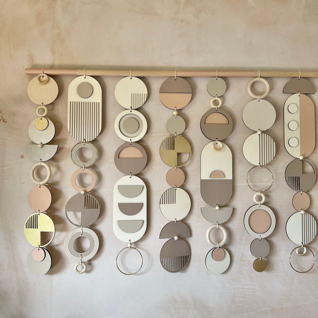 Geometric Wall Art – Mid-Century Modern Tapestry, Blush Pink & Gold