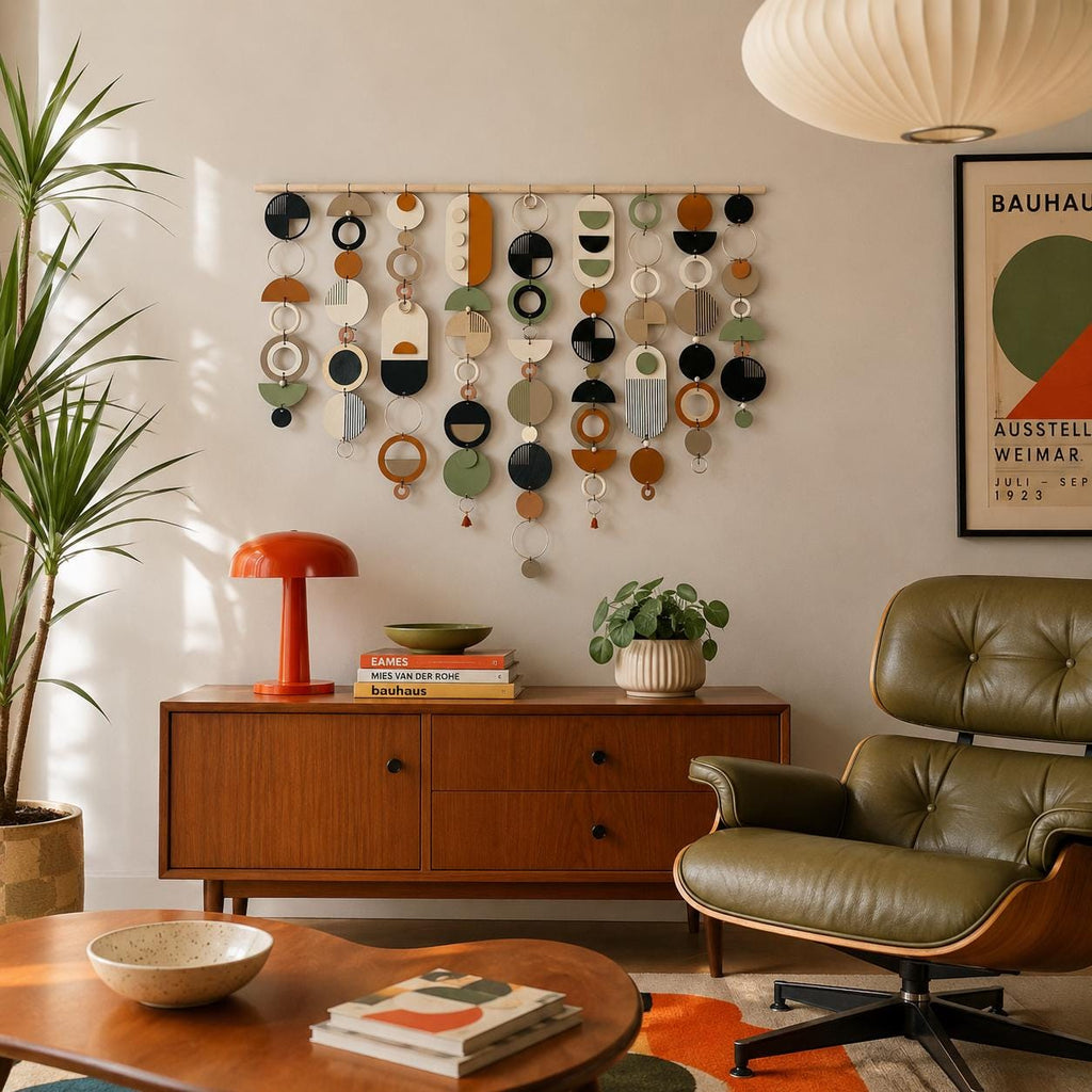 Large Mid Century Modern Wall Art – Handmade Burnt Orange and Olive Wall Hanging - Other Colours Available