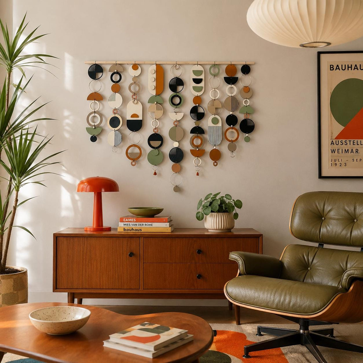 Large Mid Century Modern Wall Art – Handmade Burnt Orange and Olive Wall Hanging - Other Colours Available