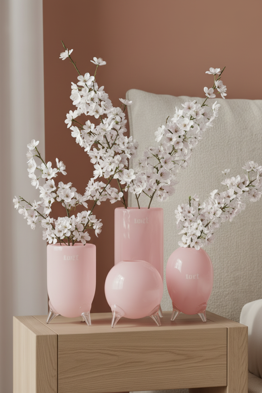 EVITA Mouthblown Glass Vases with Feet - Set of 4pcs - in Multiple Colours