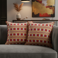 Vibrant Red and Gold Stripe Cushion Cover