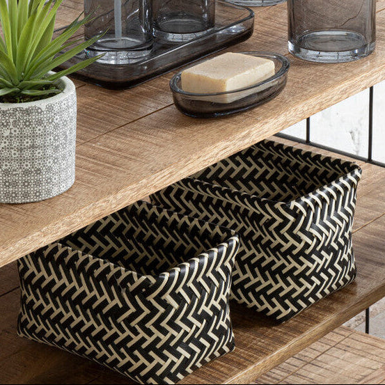 Set of Five Black and White Woven Storage Baskets | Nautical